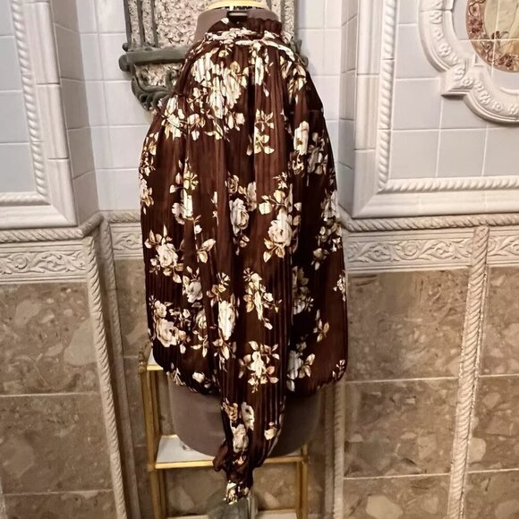 Anthropologie Calligraphie Top. Sz XL. Brown. Ruffled. Blouson. Ruched. B15 - Picture 3 of 7